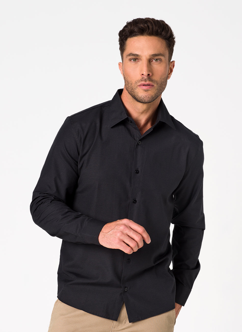 Camisa Passa Fácil Manga Longa - Preta
