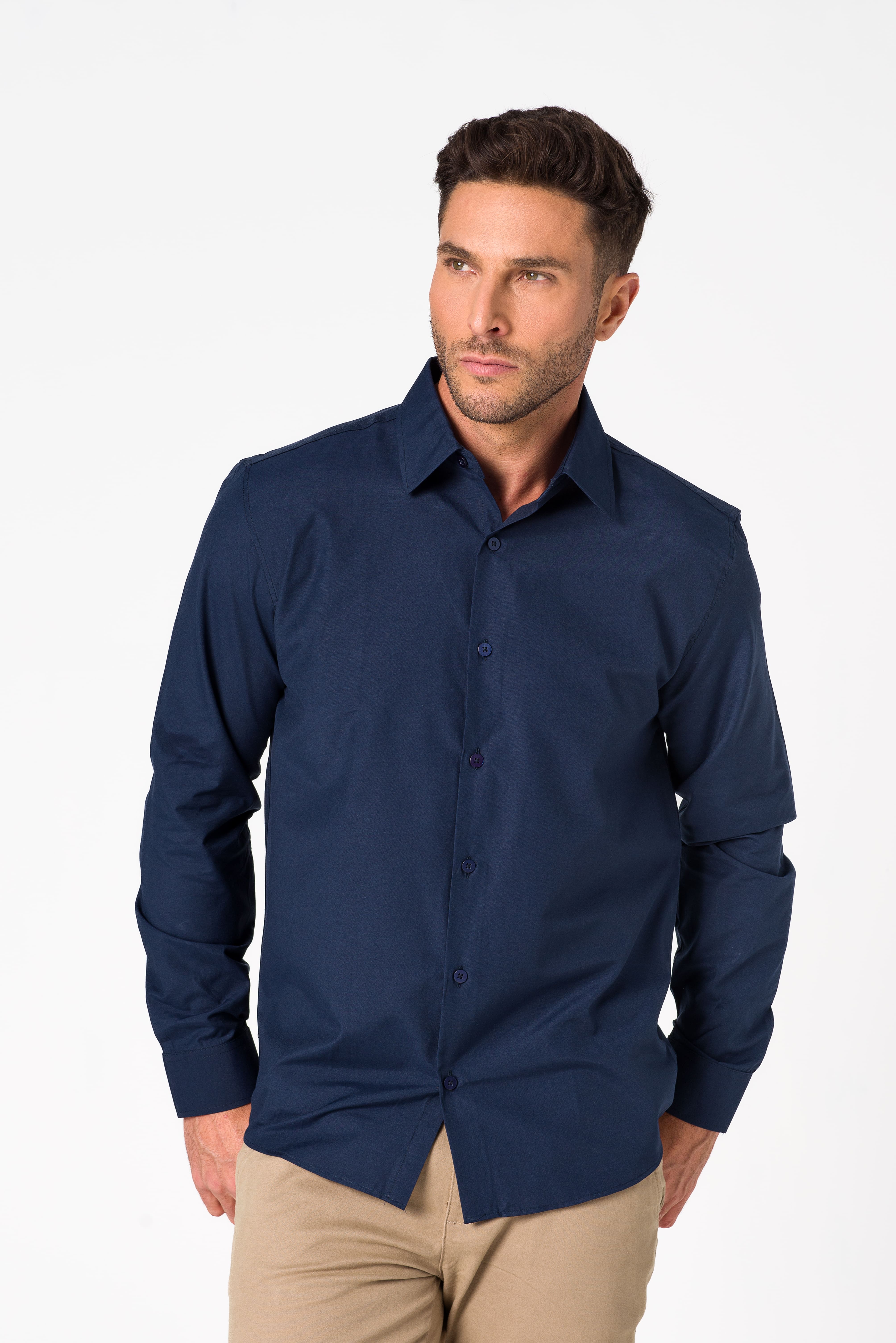 Kit 3 - Camisa Passa Fácil Manga Longa - Azul Marinho