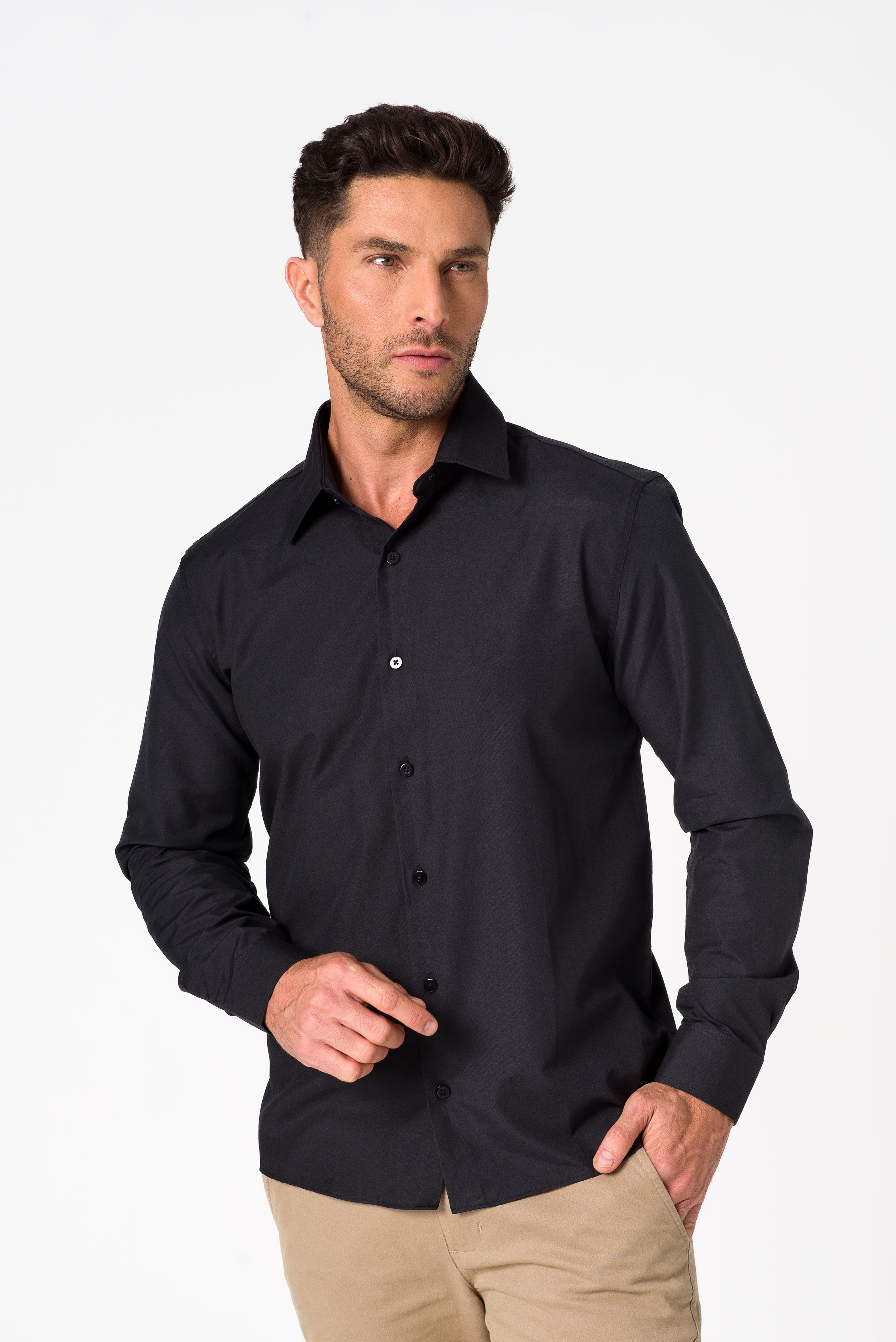 Kit 3 - Camisa Passa Fácil Manga Longa - Preta