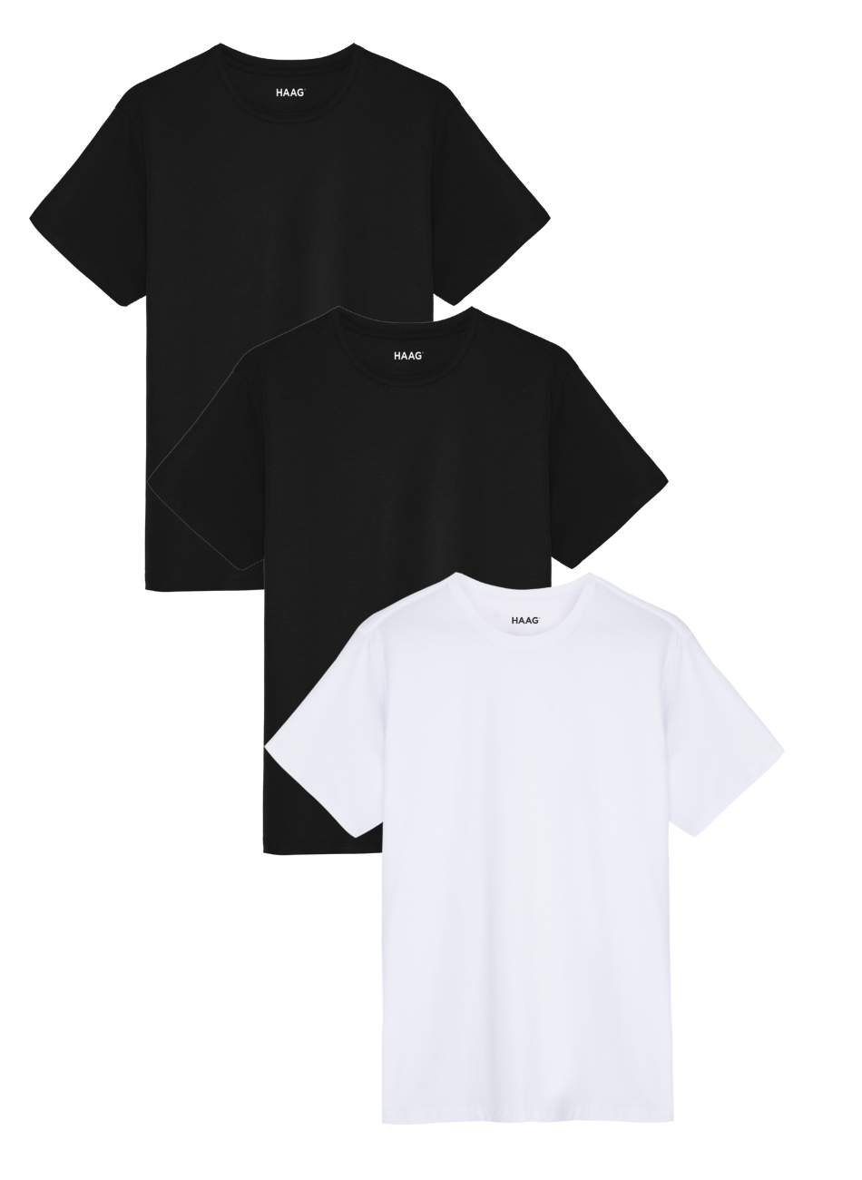 Kit 3 - Camiseta Algodão Egípcio - Branca/Preta/Preta