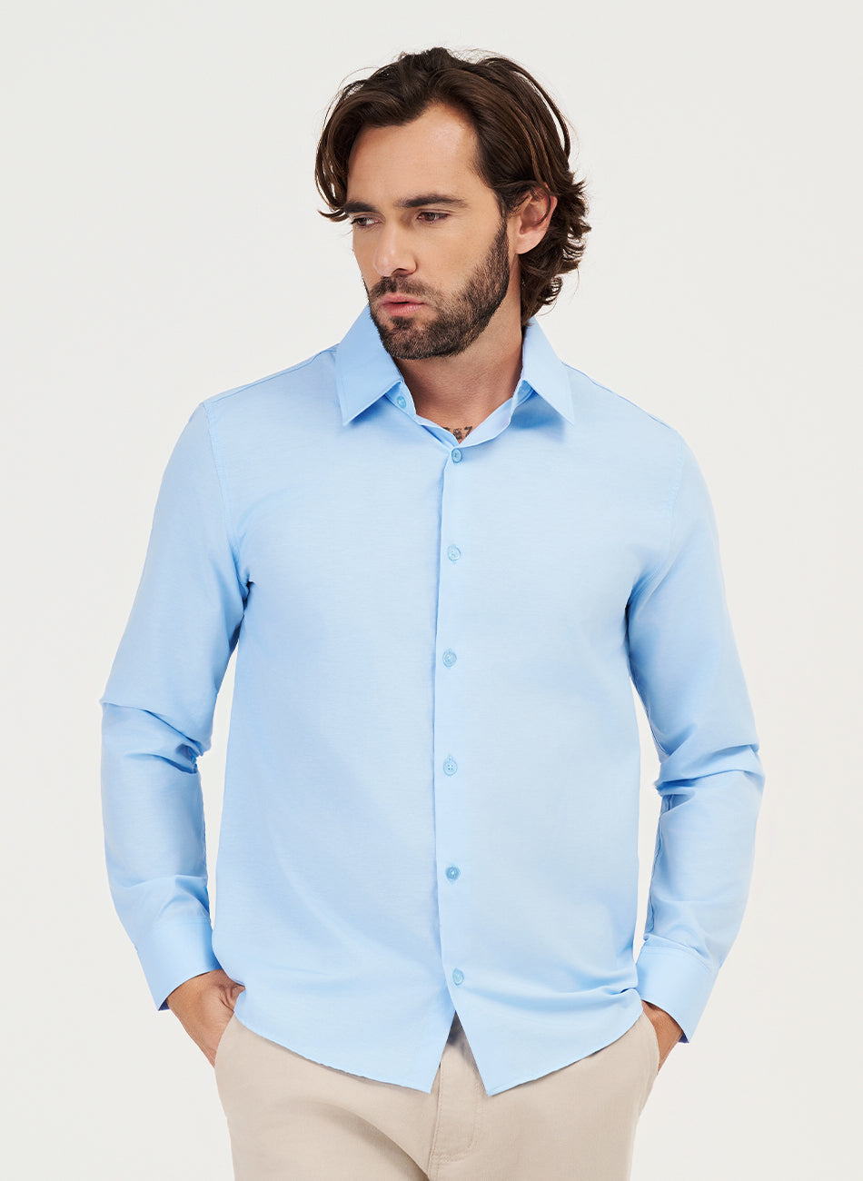 Camisa Passa Fácil Manga Longa - Azul Claro