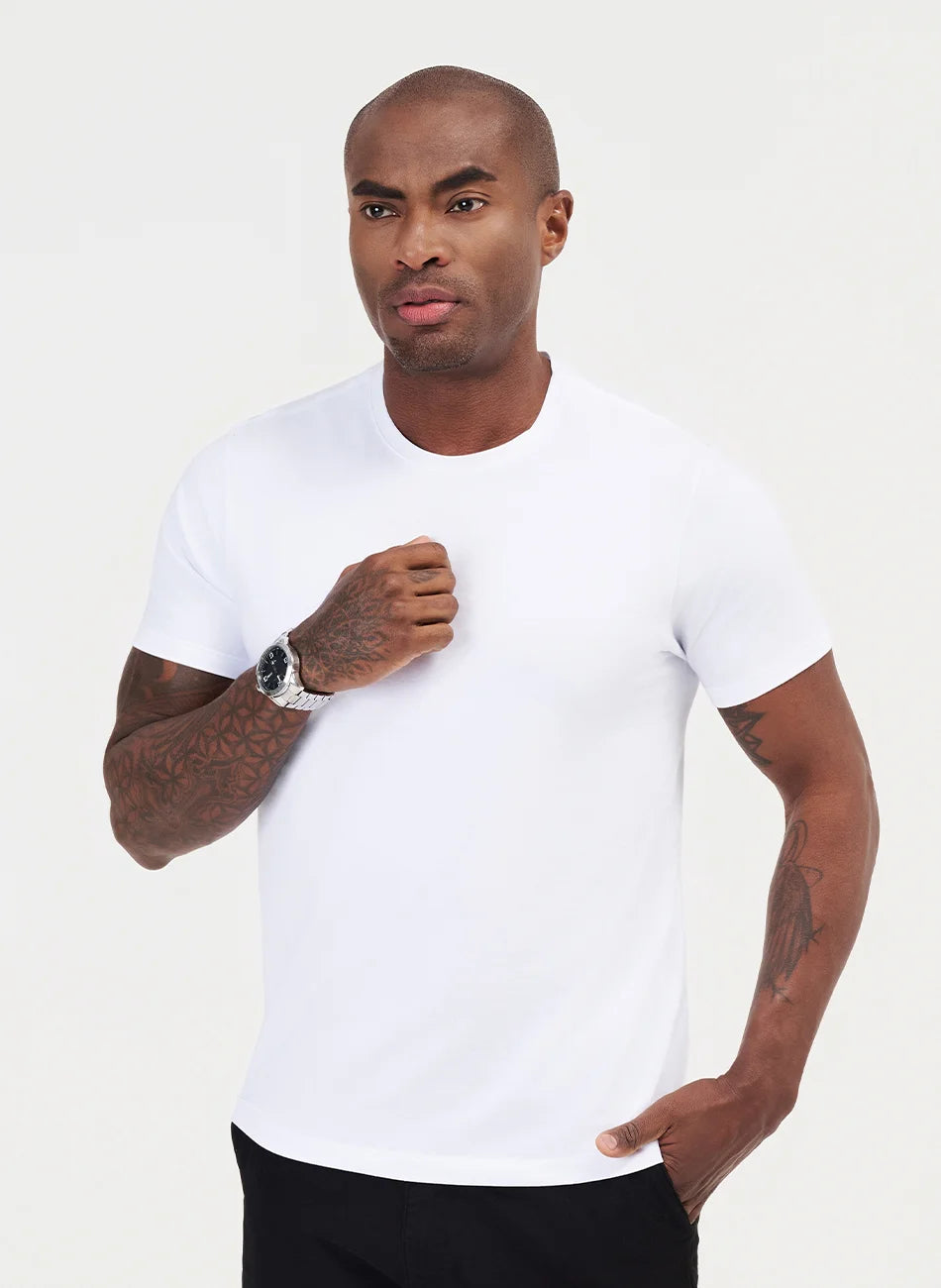 Kit 3 - Camiseta Algodão Egípcio - Branca/Preta/Azul Marinho