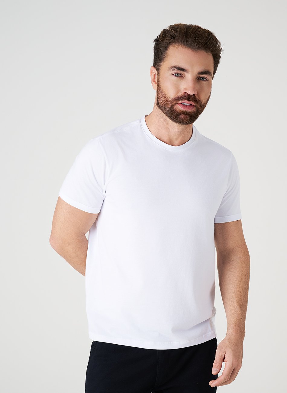 Kit 3 - Camiseta Algodão Egípcio - Branca/Preta/Azul Marinho