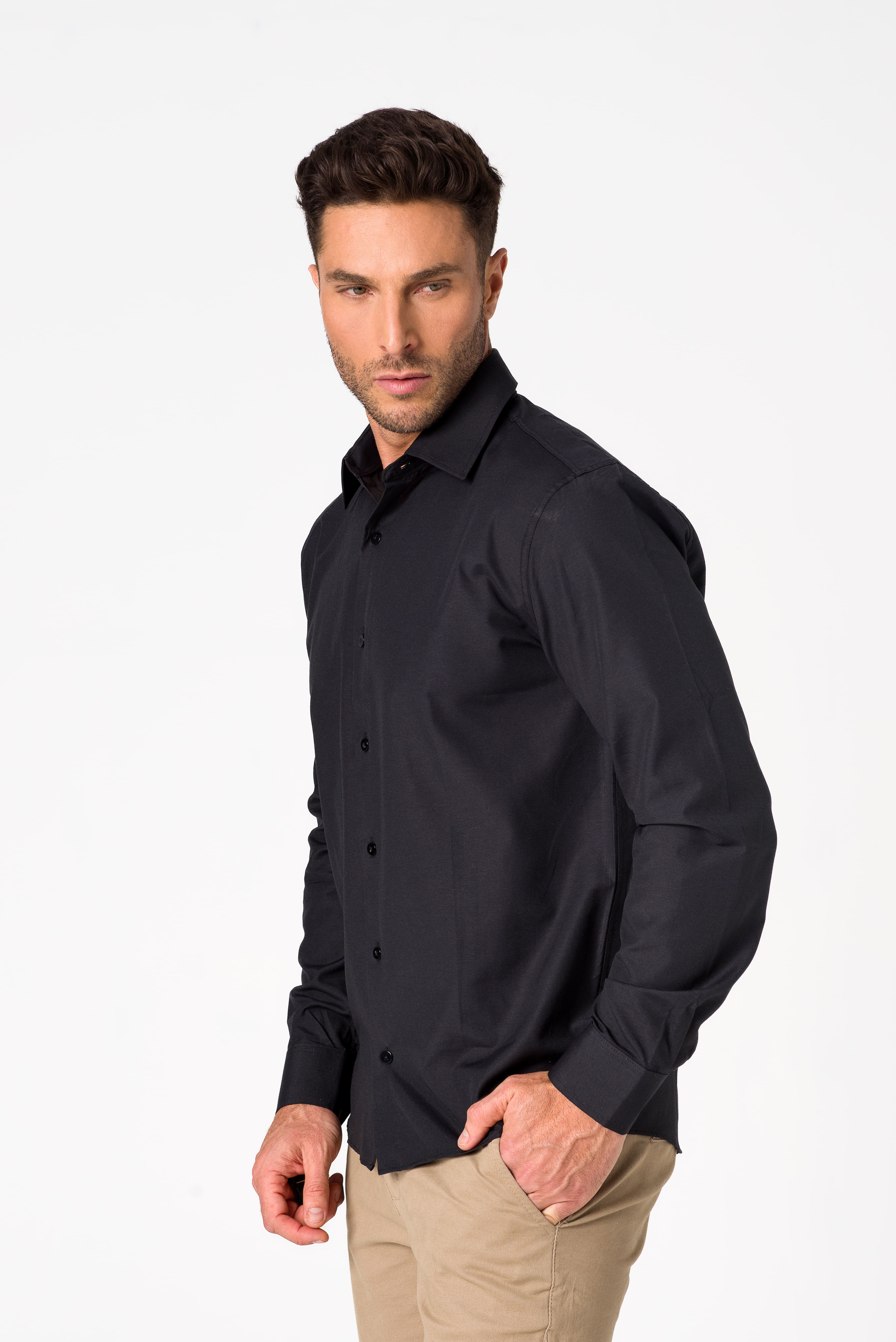 Kit 3 - Camisa Passa Fácil Manga Longa - Branca/Preta/Marinho