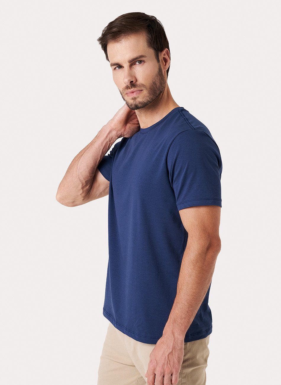 Kit 3 - Camiseta Algodão Egípcio - Branca/Preta/Azul Marinho