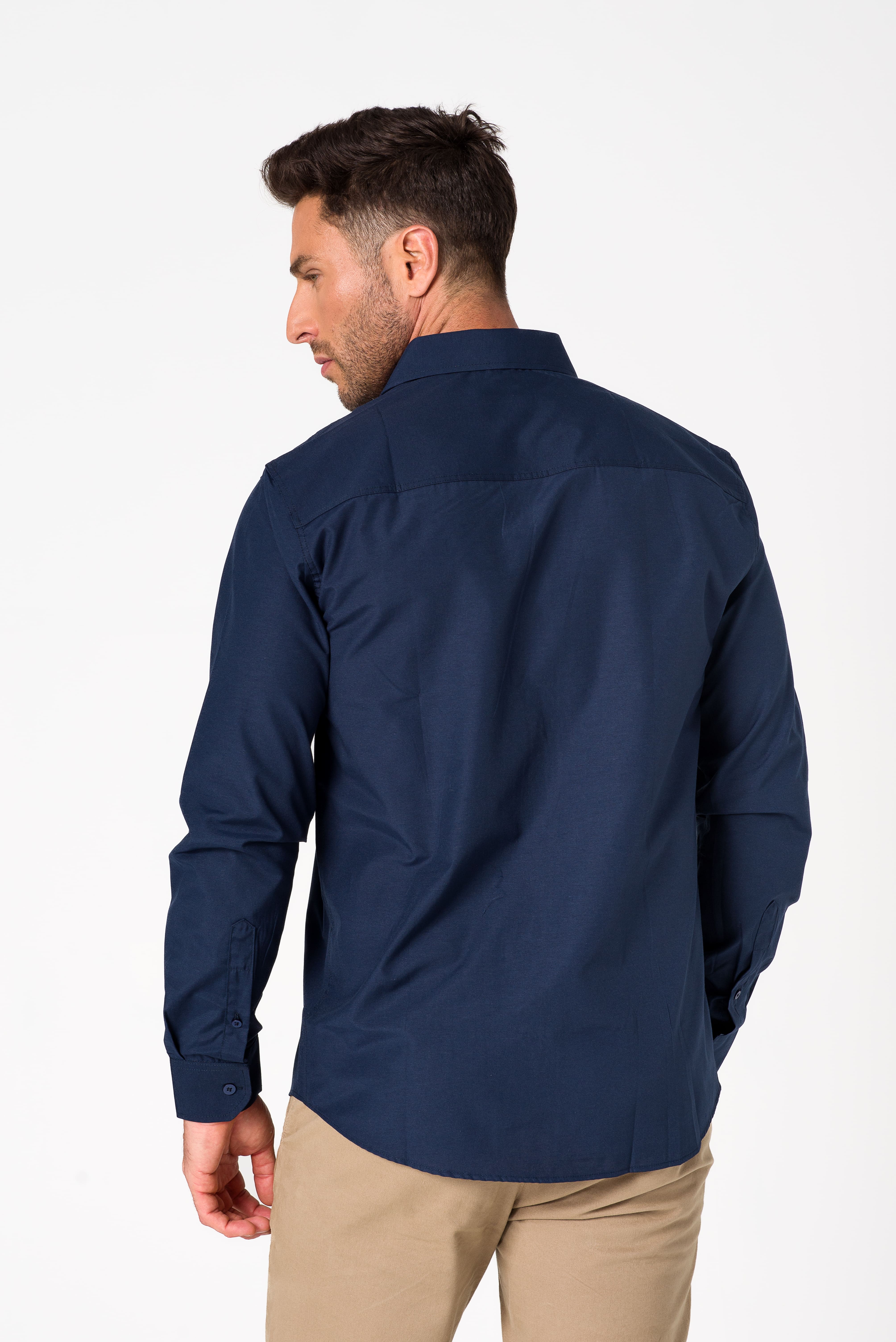 Kit 3 - Camisa Passa Fácil Manga Longa - Azul Marinho