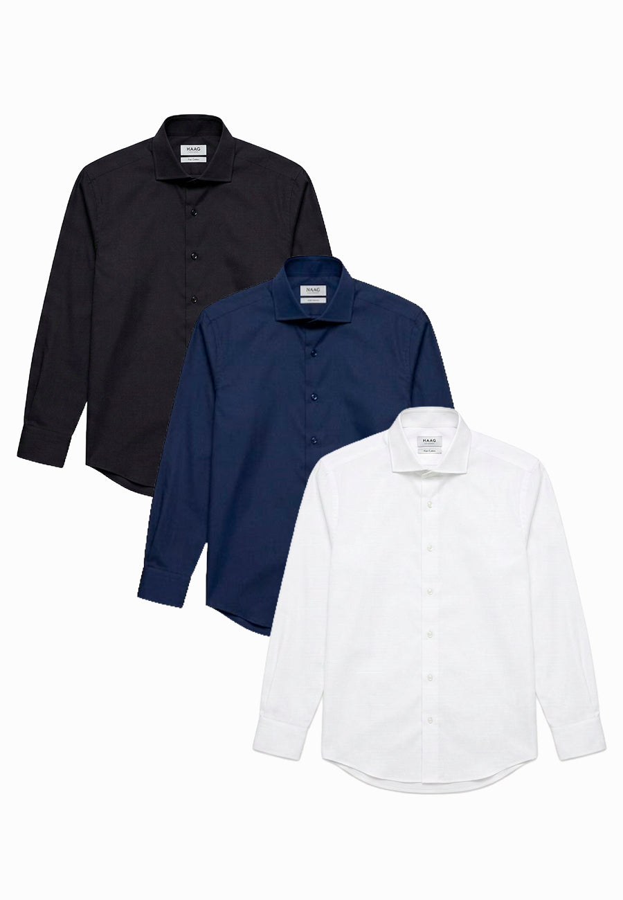 Kit 3 - Camisa Passa Fácil Manga Longa - Branca/Preta/Marinho