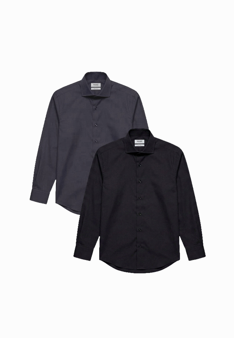 Kit 2 - Camisa Passa Fácil Manga Longa - Preta/Chumbo