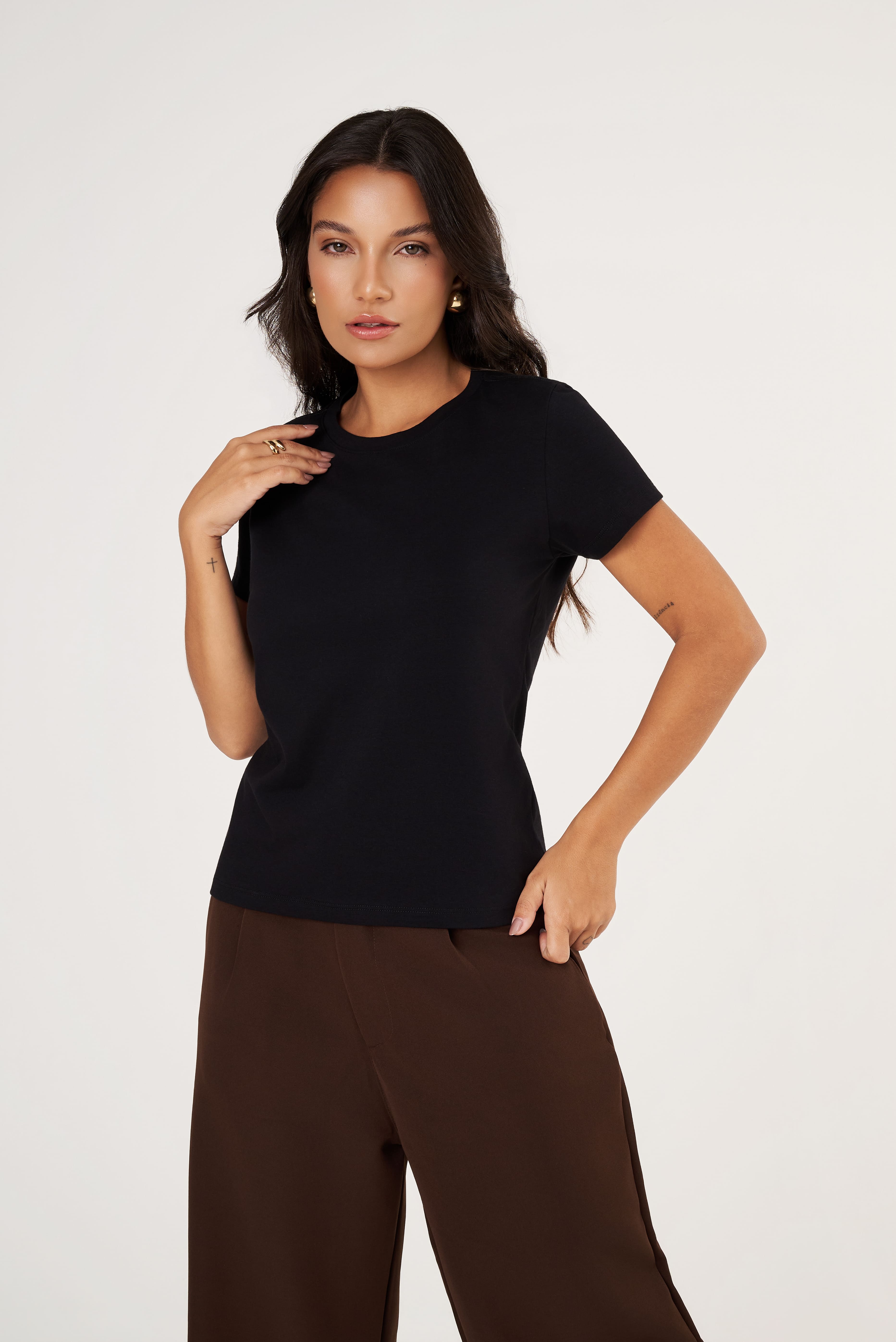 Camiseta Feminina Algodão Egípcio - BabyLook - Gola Redonda - Monte seu Kit