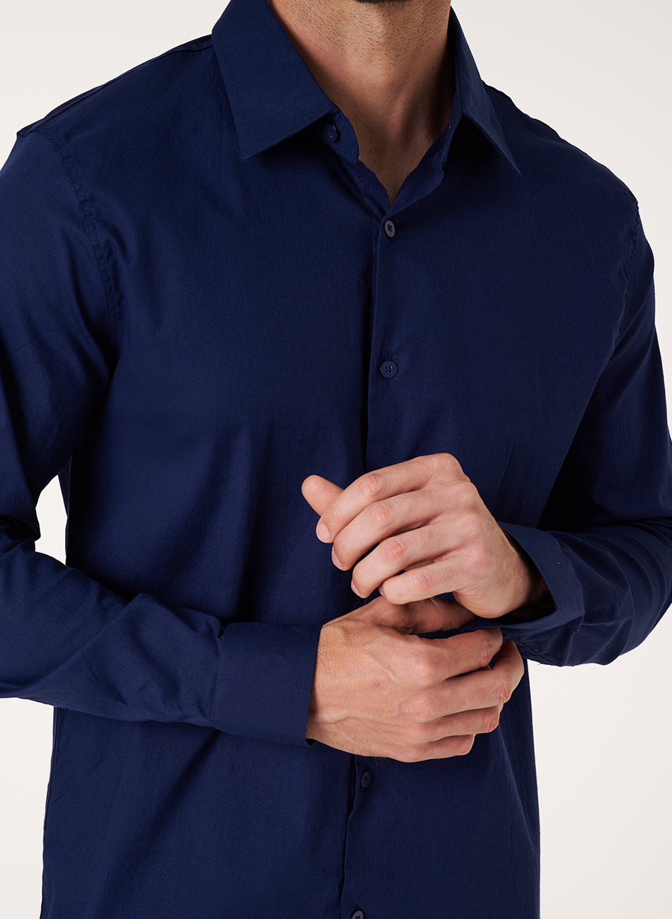 Camisa Passa Fácil Manga Longa - Marinho