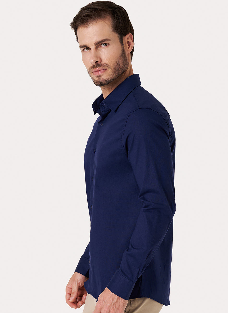 Camisa Passa Fácil Manga Longa - Marinho