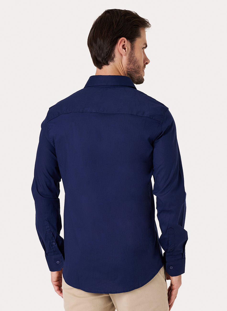 Camisa Passa Fácil Manga Longa - Marinho