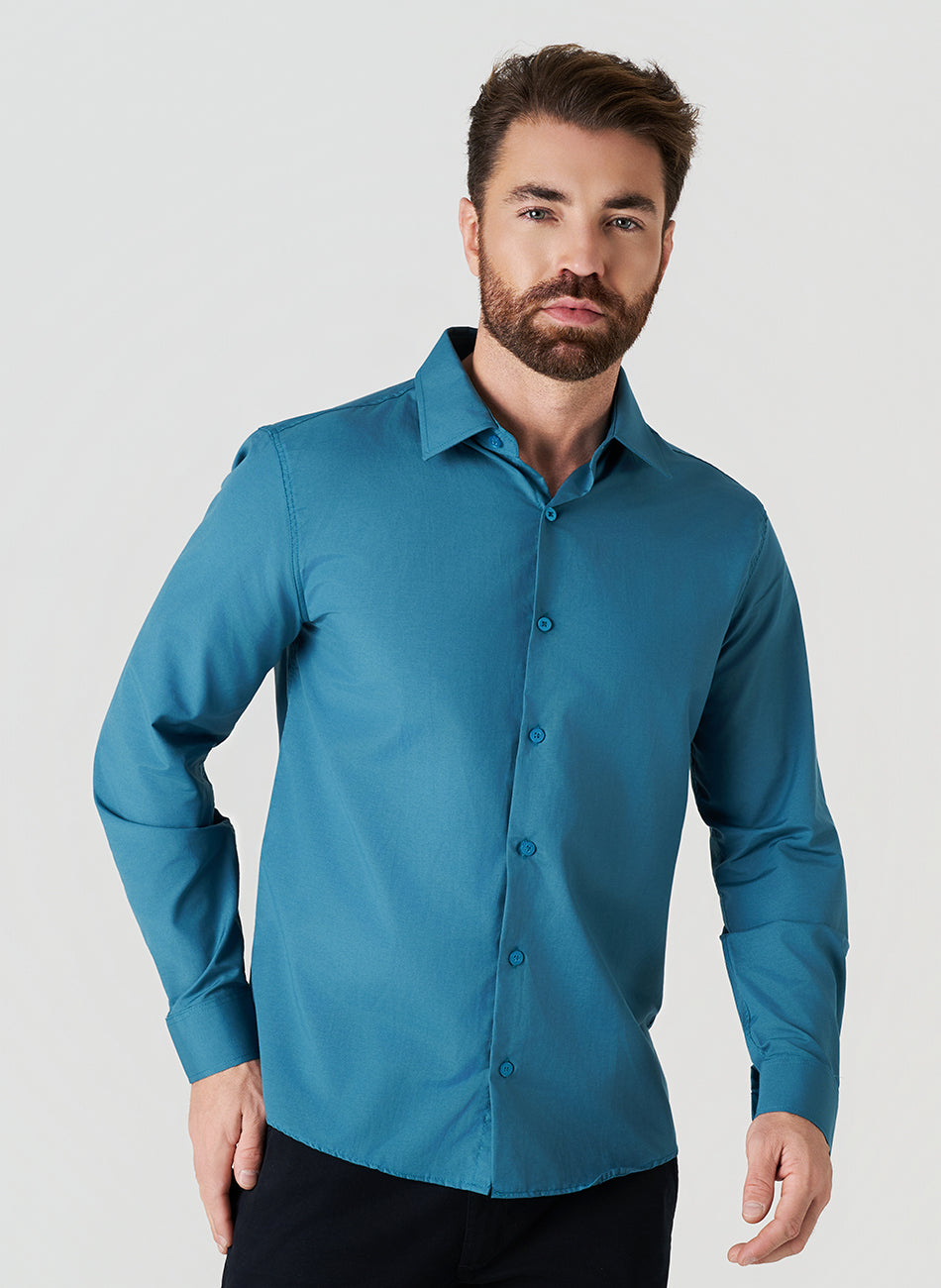 Camisa Passa Fácil Manga Longa - Petroleo
