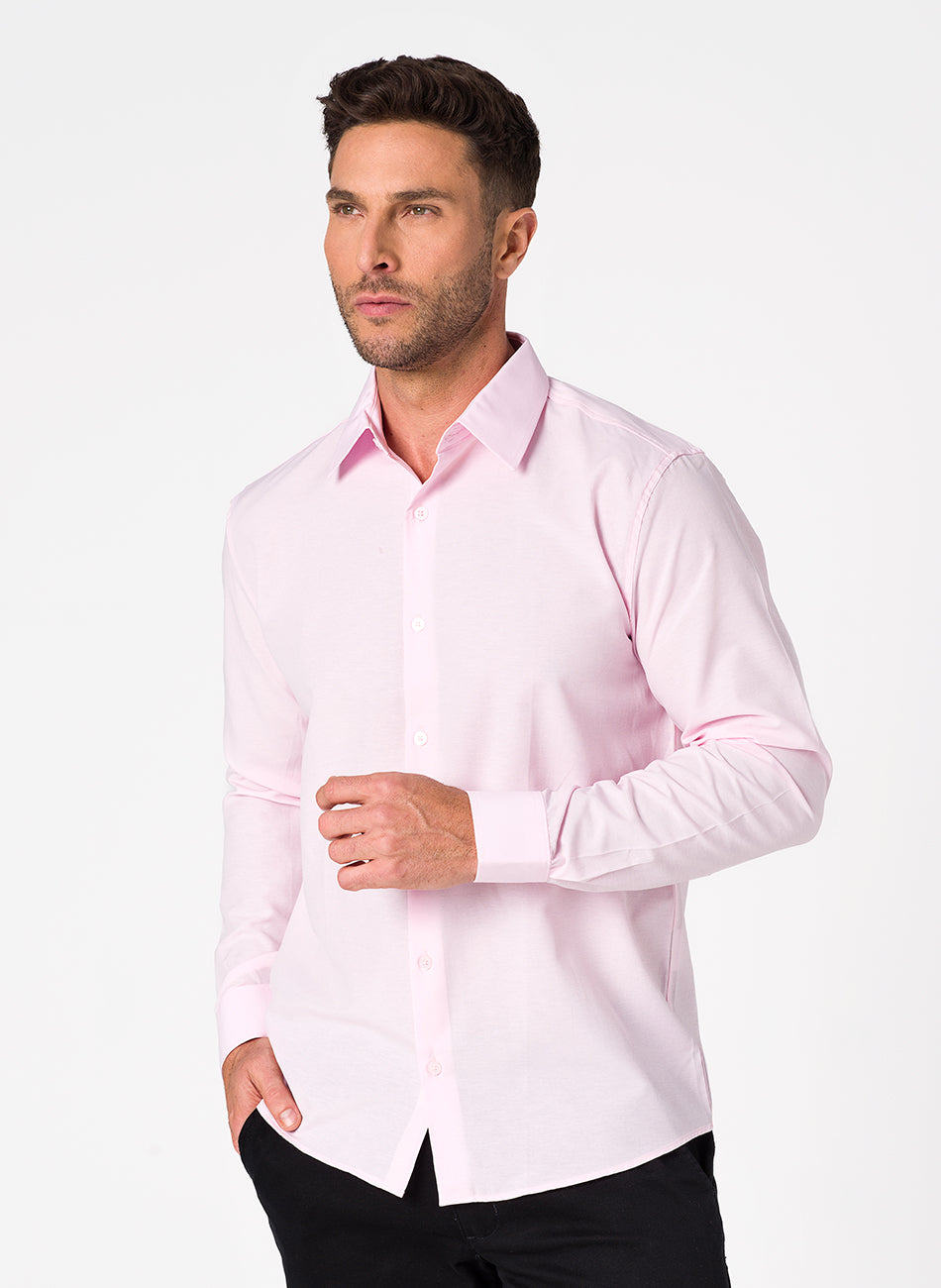Camisa Passa Fácil Manga Longa - Rosa