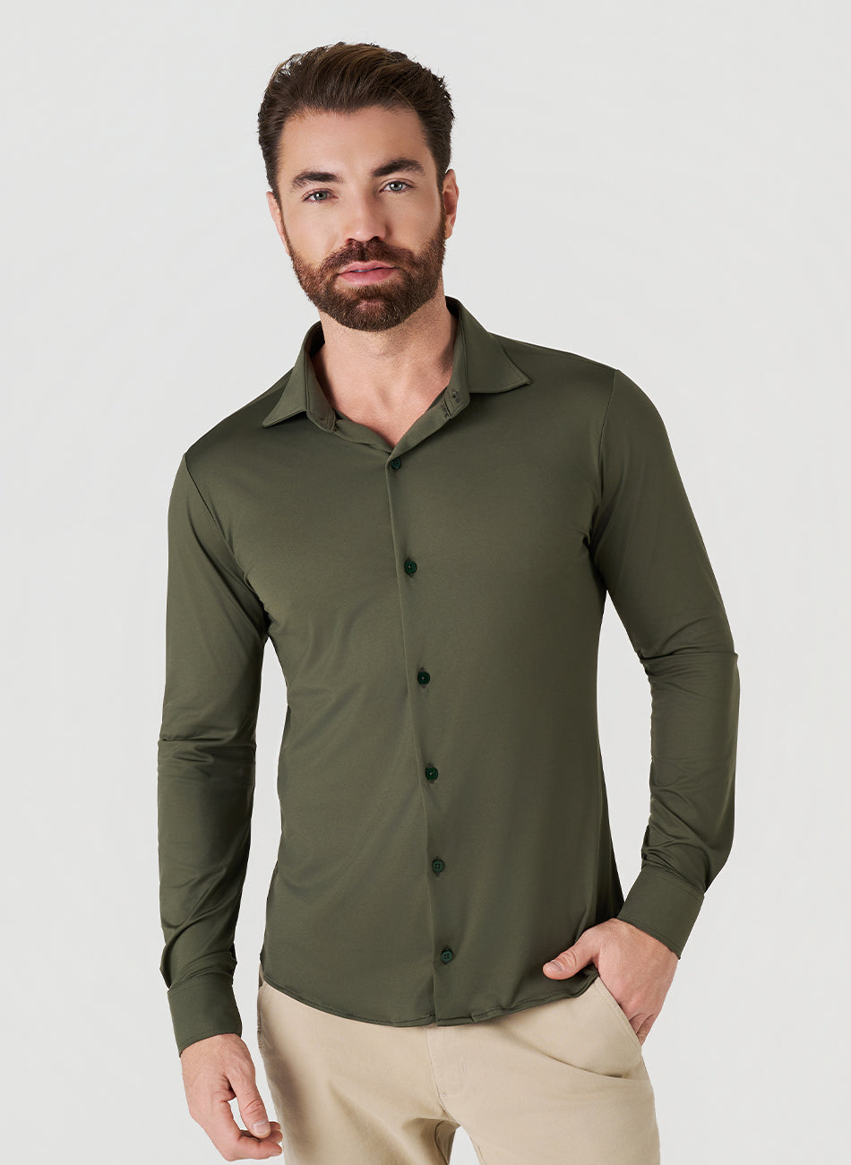 Camisa Tecnológica - Não precisa passar - Verde Militar