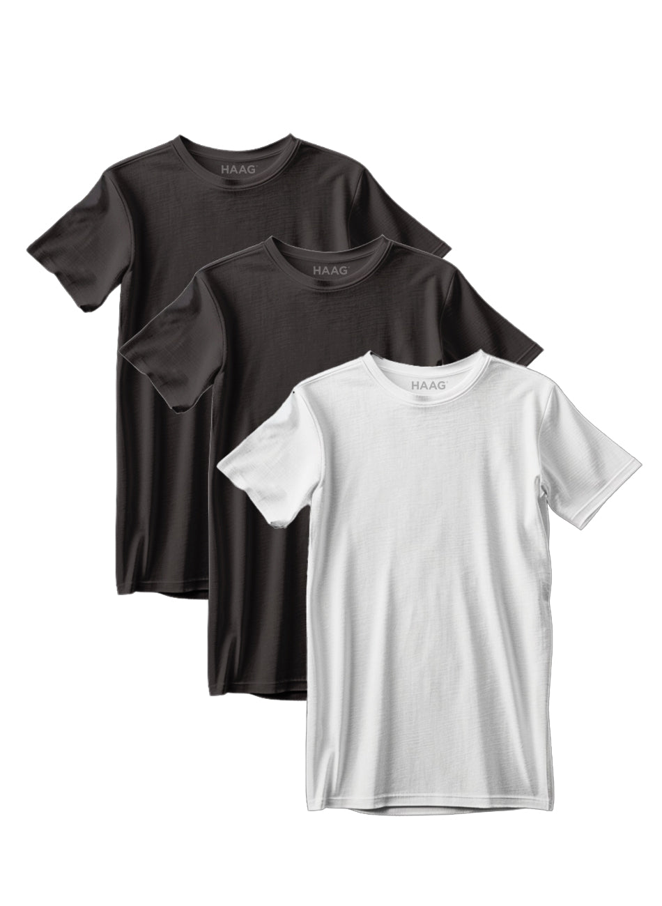 Kit 3 - Camiseta Algodão Egípcio - Branca/Preta/Preta