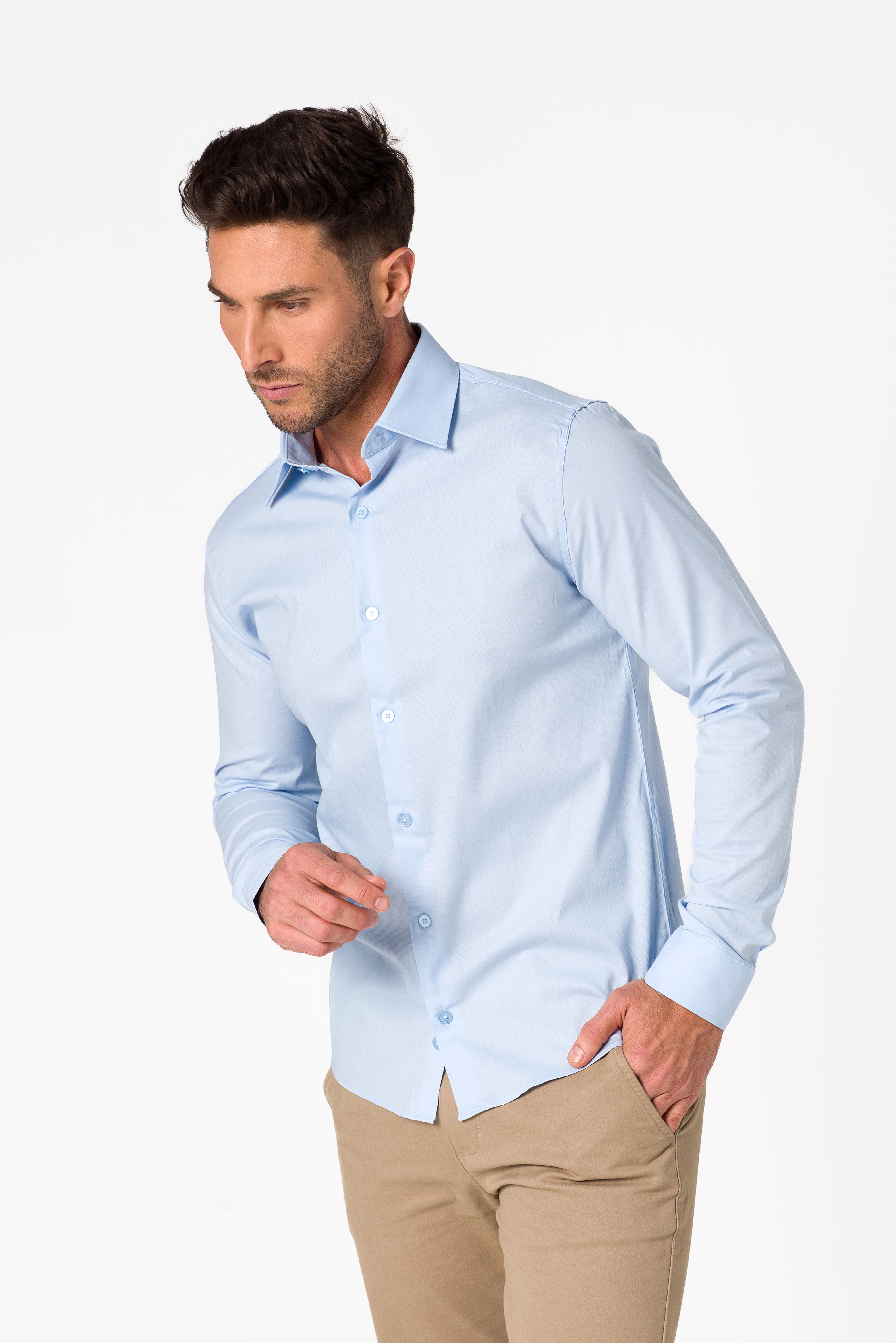 Kit 3 - Camisa Passa Fácil Manga Longa - Branca/Preta/AzulClaro