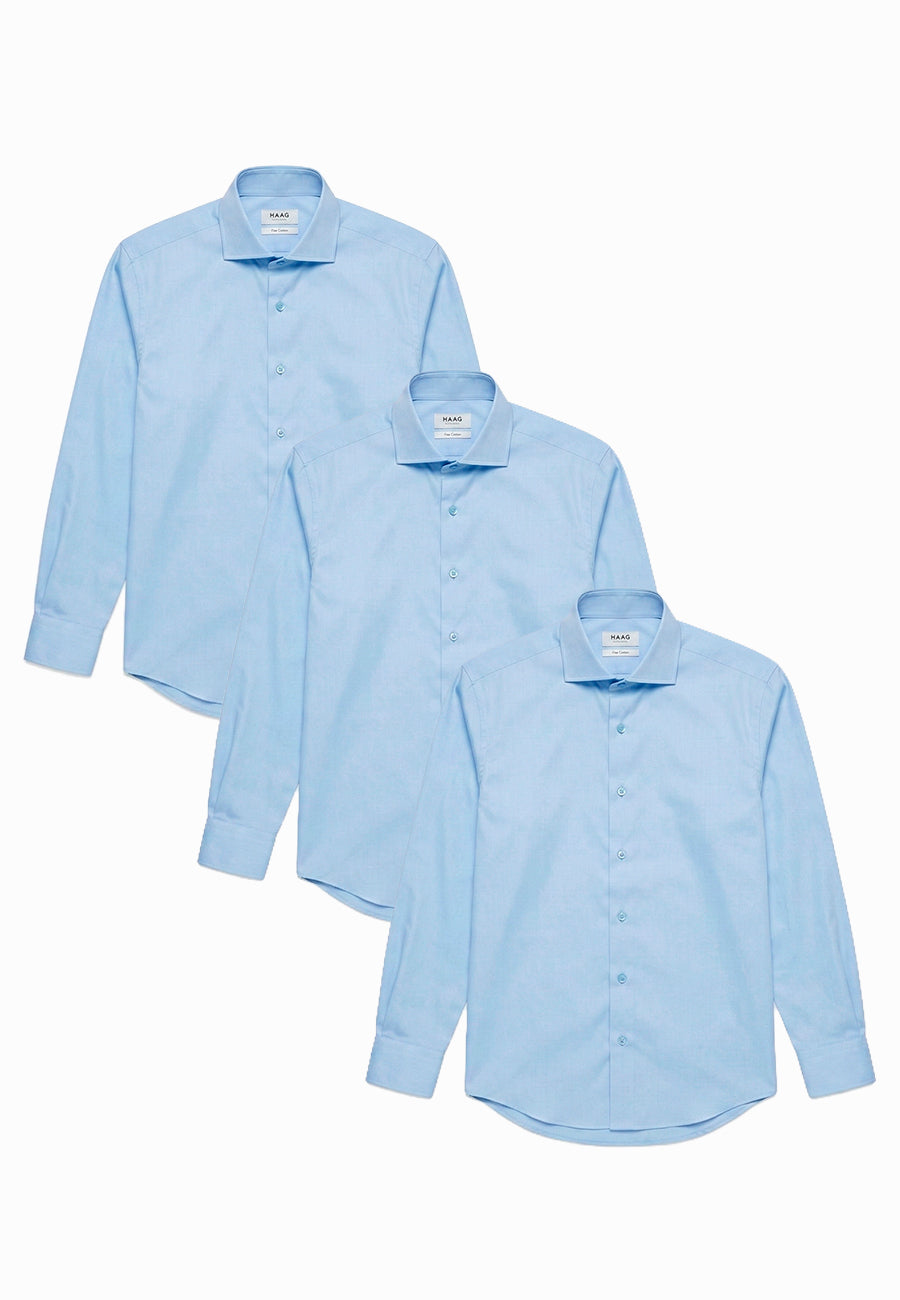 Kit 3 - Camisa Passa Fácil Manga Longa - Azul Claro