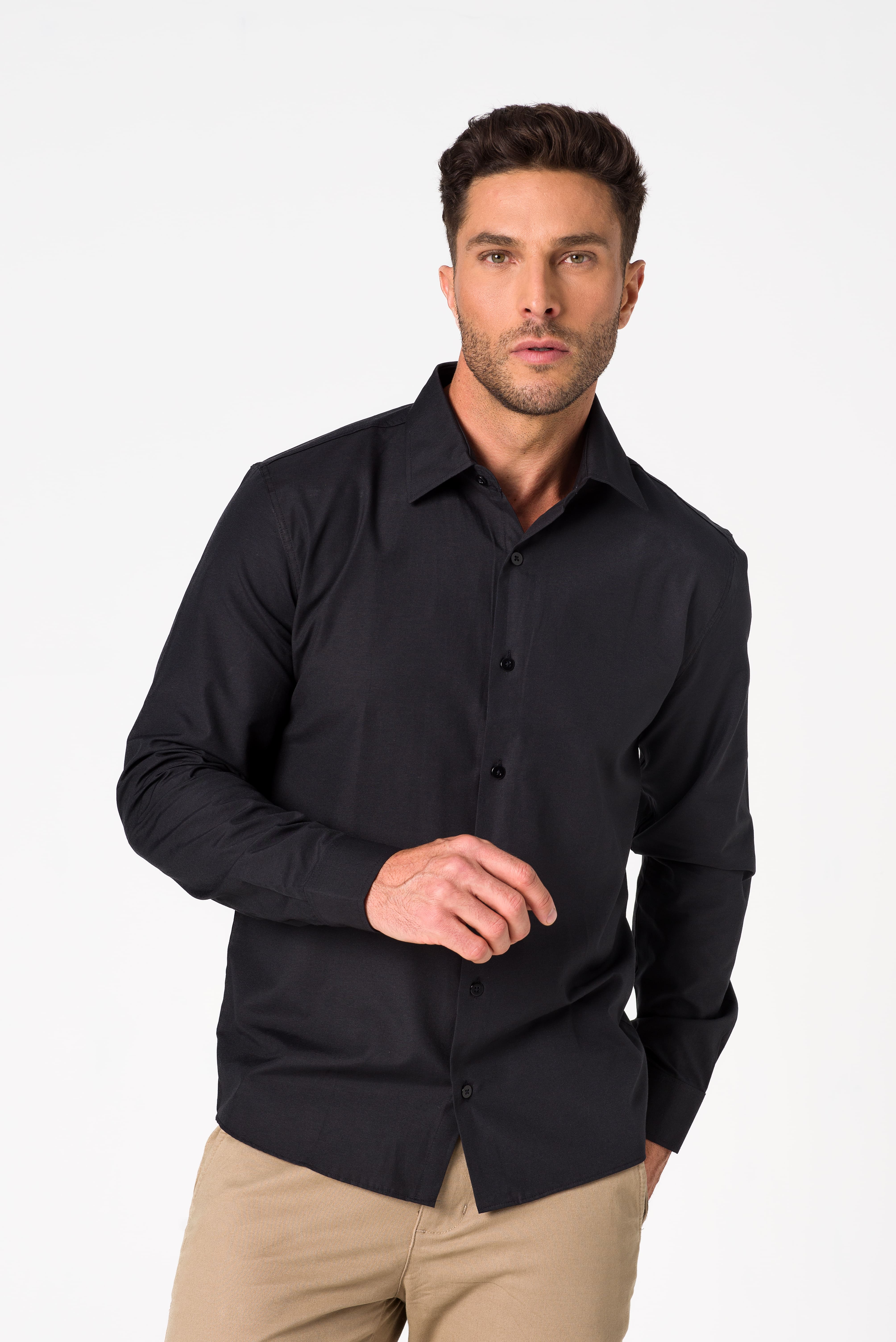 Kit 2 - Camisa Passa Fácil Manga Longa - Branca/Preta