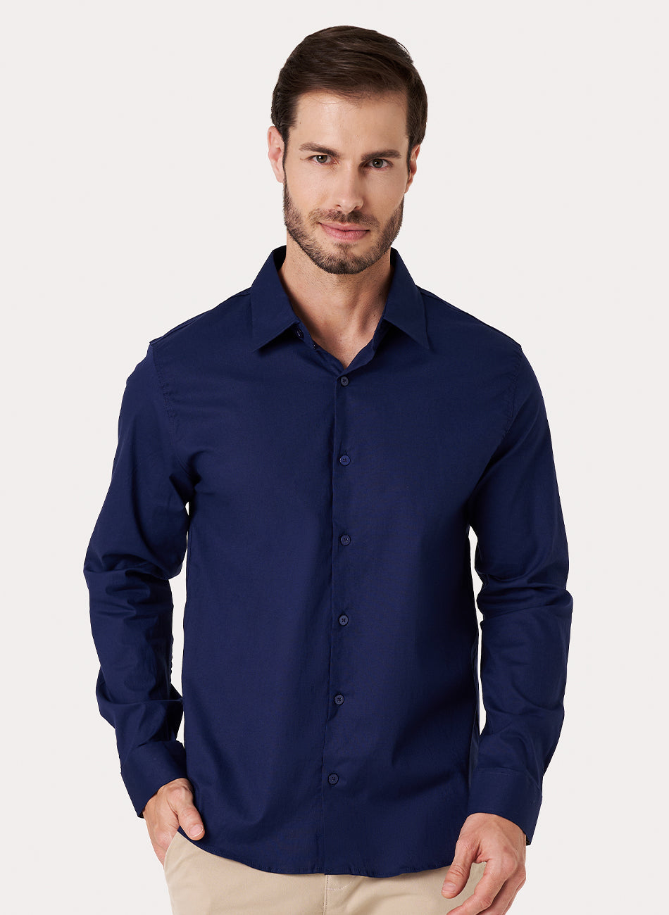 Camisa Passa Fácil Manga Longa - Marinho