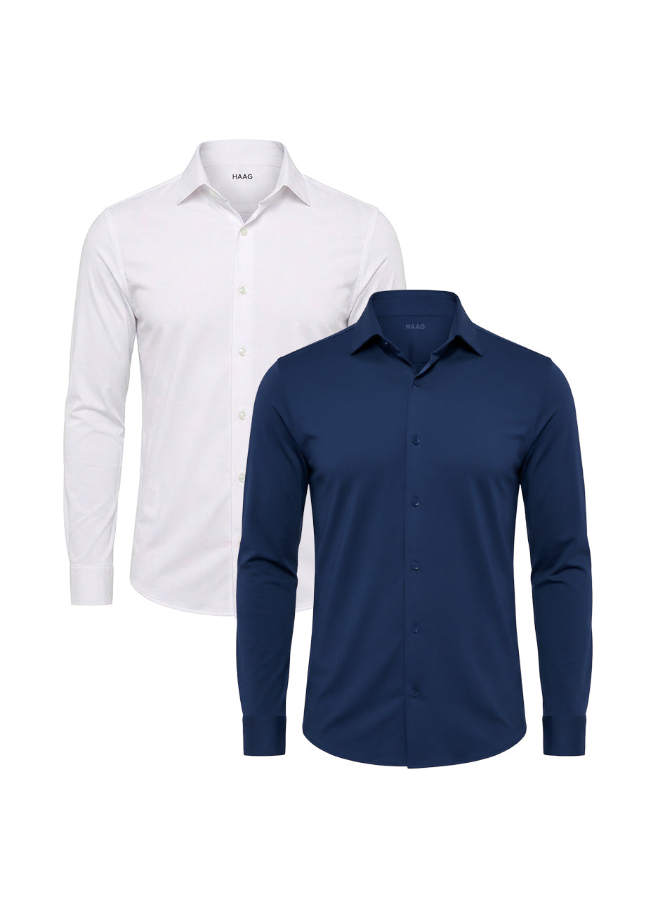 Kit 2 - Camisa Tecnológica - Branca/Azul Marinho