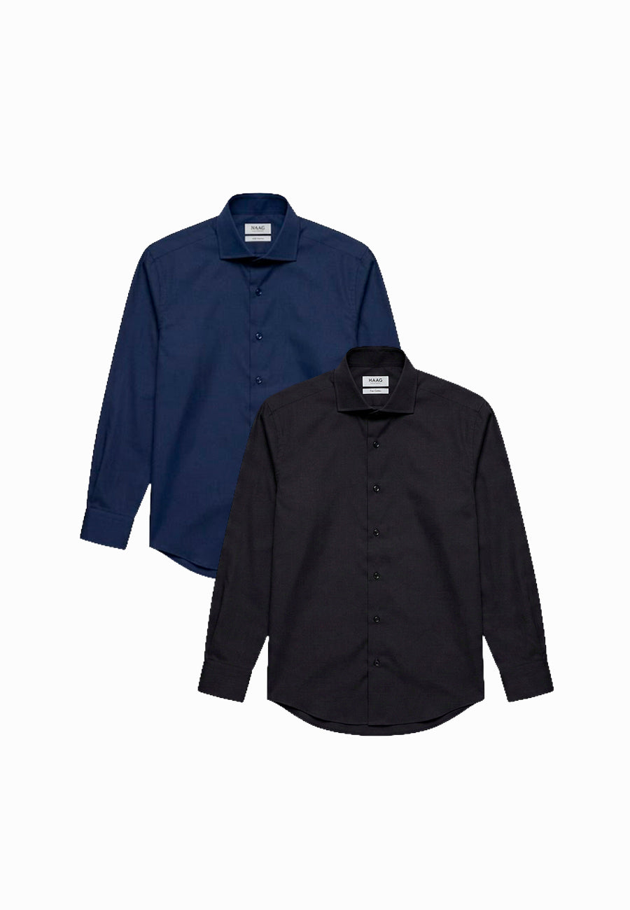 Kit 2 - Camisa Passa Fácil Manga Longa - Preta/Marinho