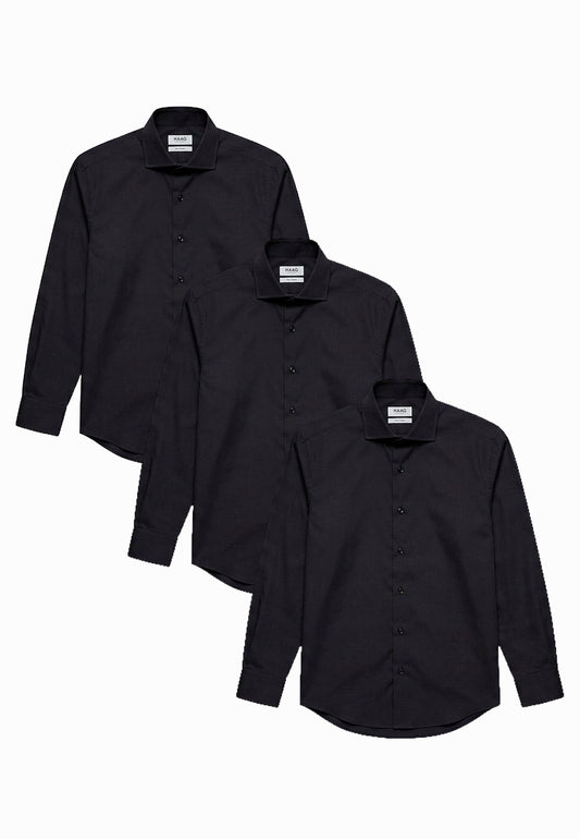 Kit 3 - Camisa Passa Fácil Manga Longa - Preta | Haag
