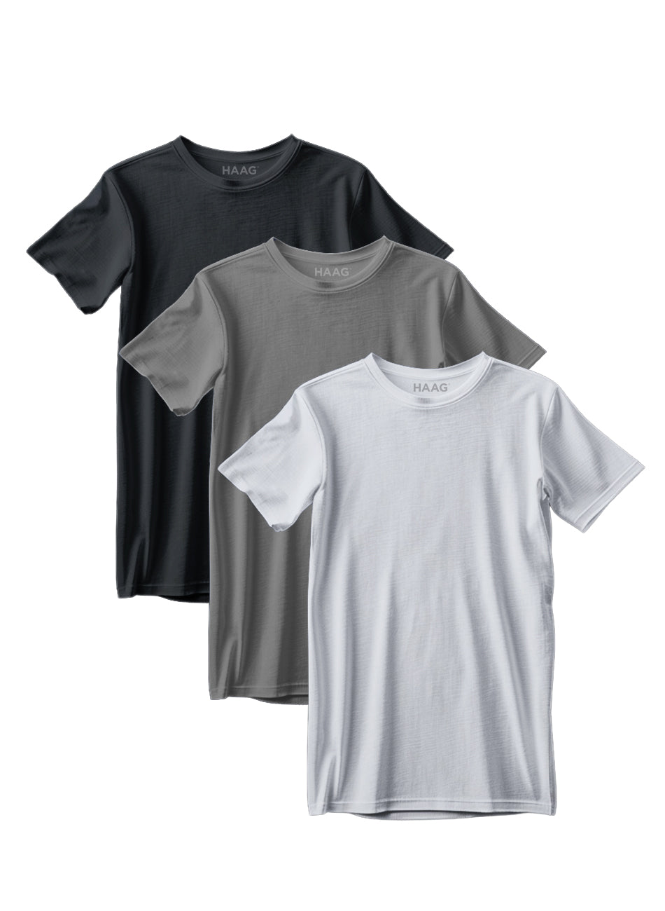 Kit 3 - Camiseta Algodão Egípcio - Branca/Preta/Cinza