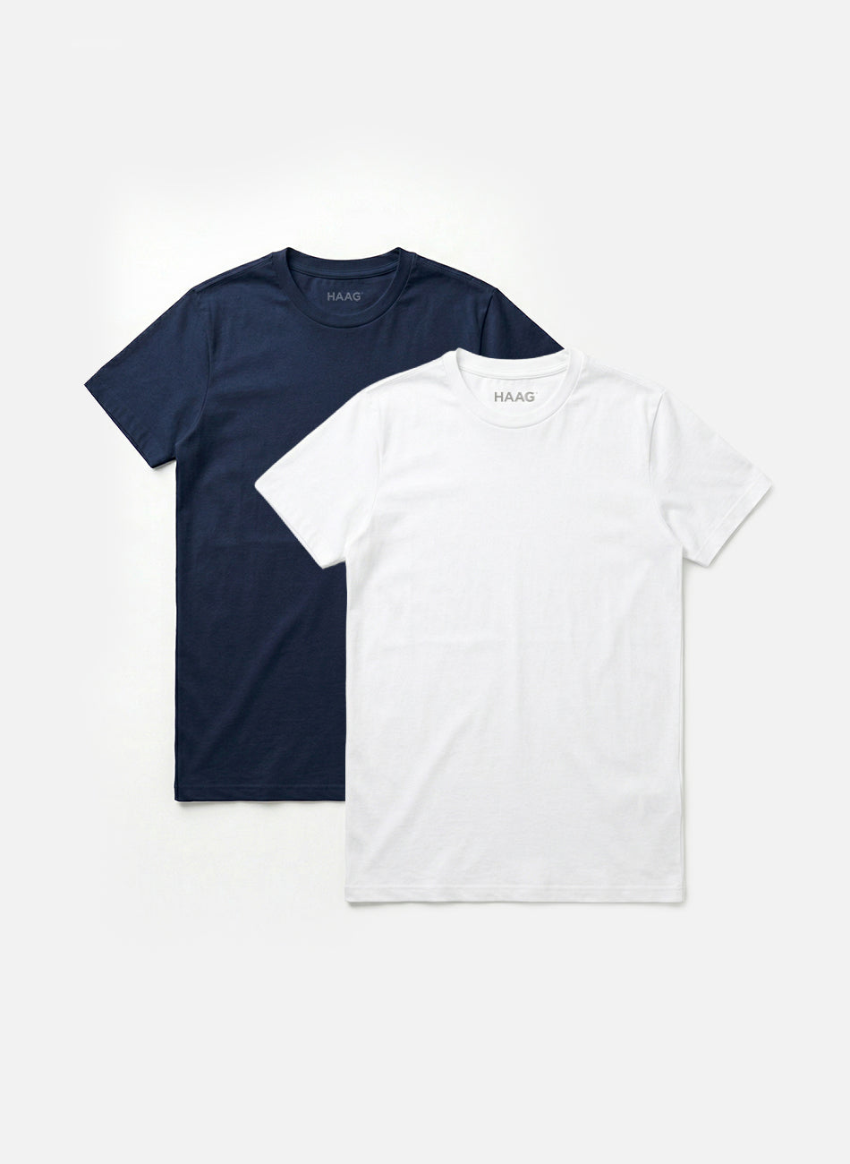 Kit 2 - Camiseta Algodão Egípcio - Marinho/Branca