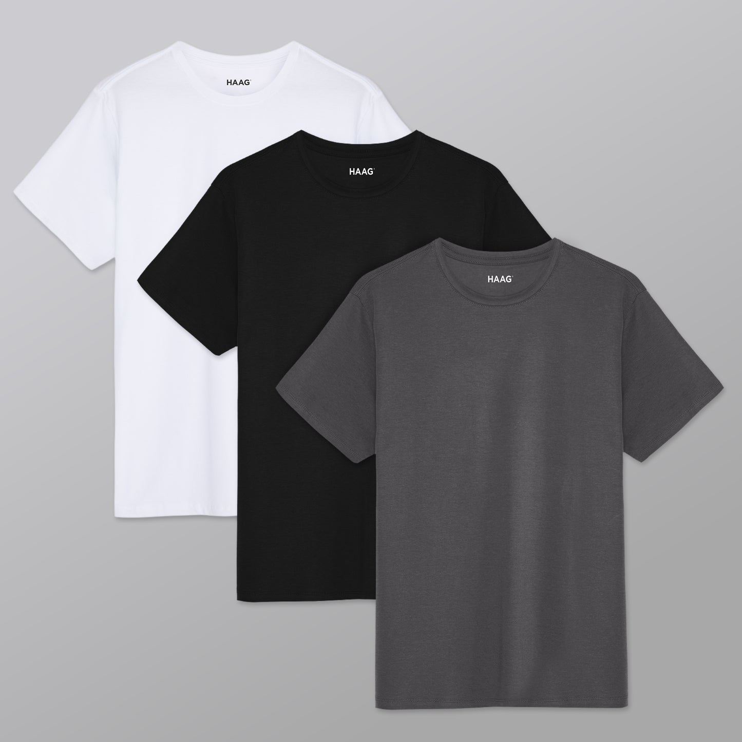 Kit 3 - Camiseta Algodão Egípcio - Branca/Preta/Cinza