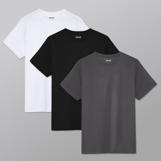 Kit 3 - Camiseta Algodão Egípcio - Branca/Preta/Cinza