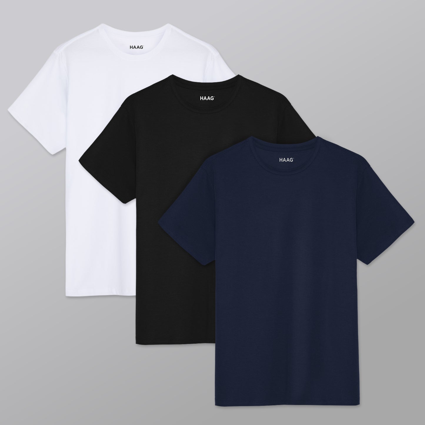 Kit 3 - Camiseta Algodão Egípcio - Branca/Preta/Azul Marinho
