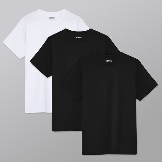 Kit 3 - Camiseta Algodão Egípcio - Branca/Preta/Preta