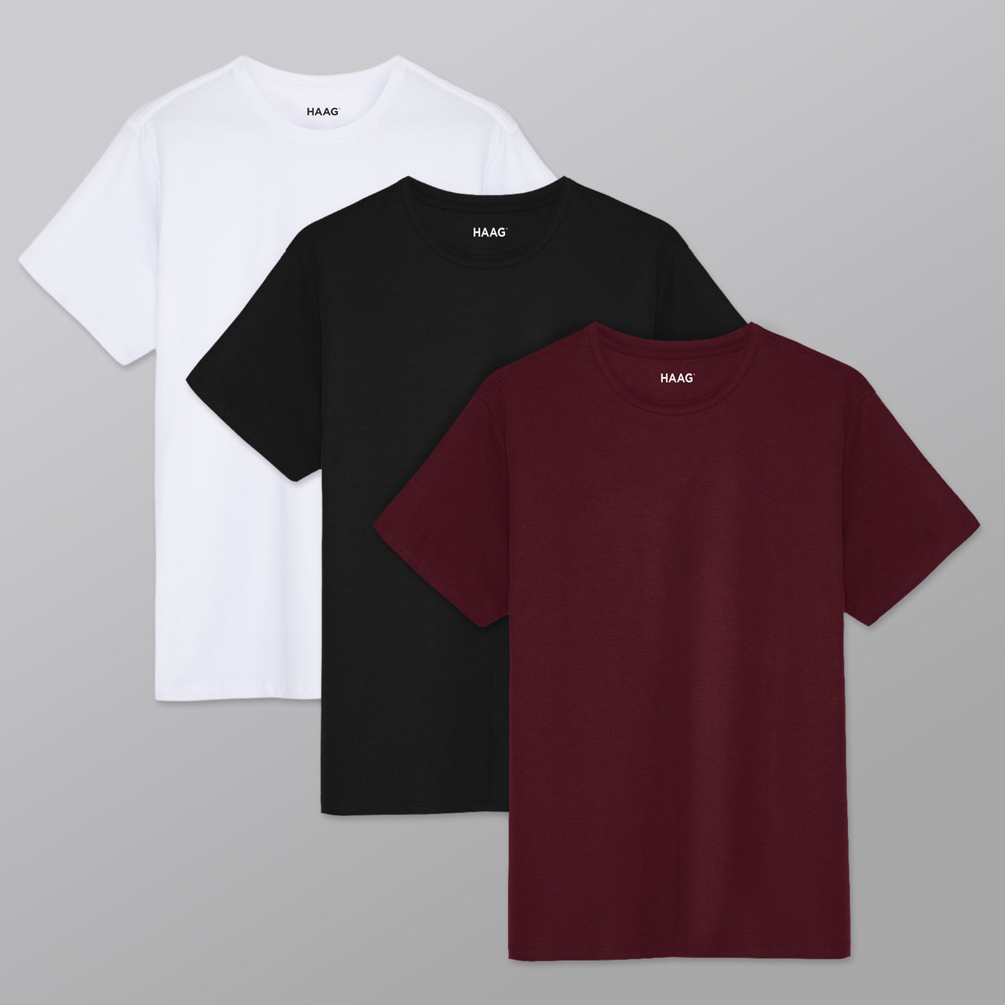 Kit 3 - Camiseta Algodão Egípcio - Branca/Preta/Vinho