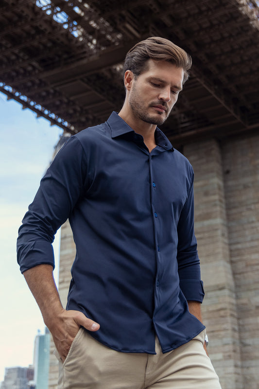 Camisa Tech  - Não precisa passar - Azul Marinho