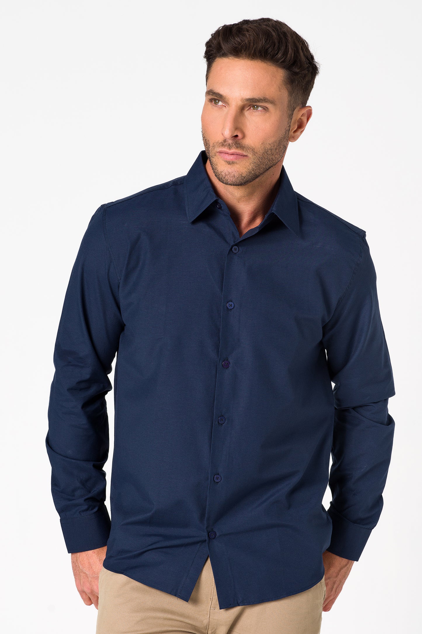 Camisa Passa Fácil Manga Longa - Marinho