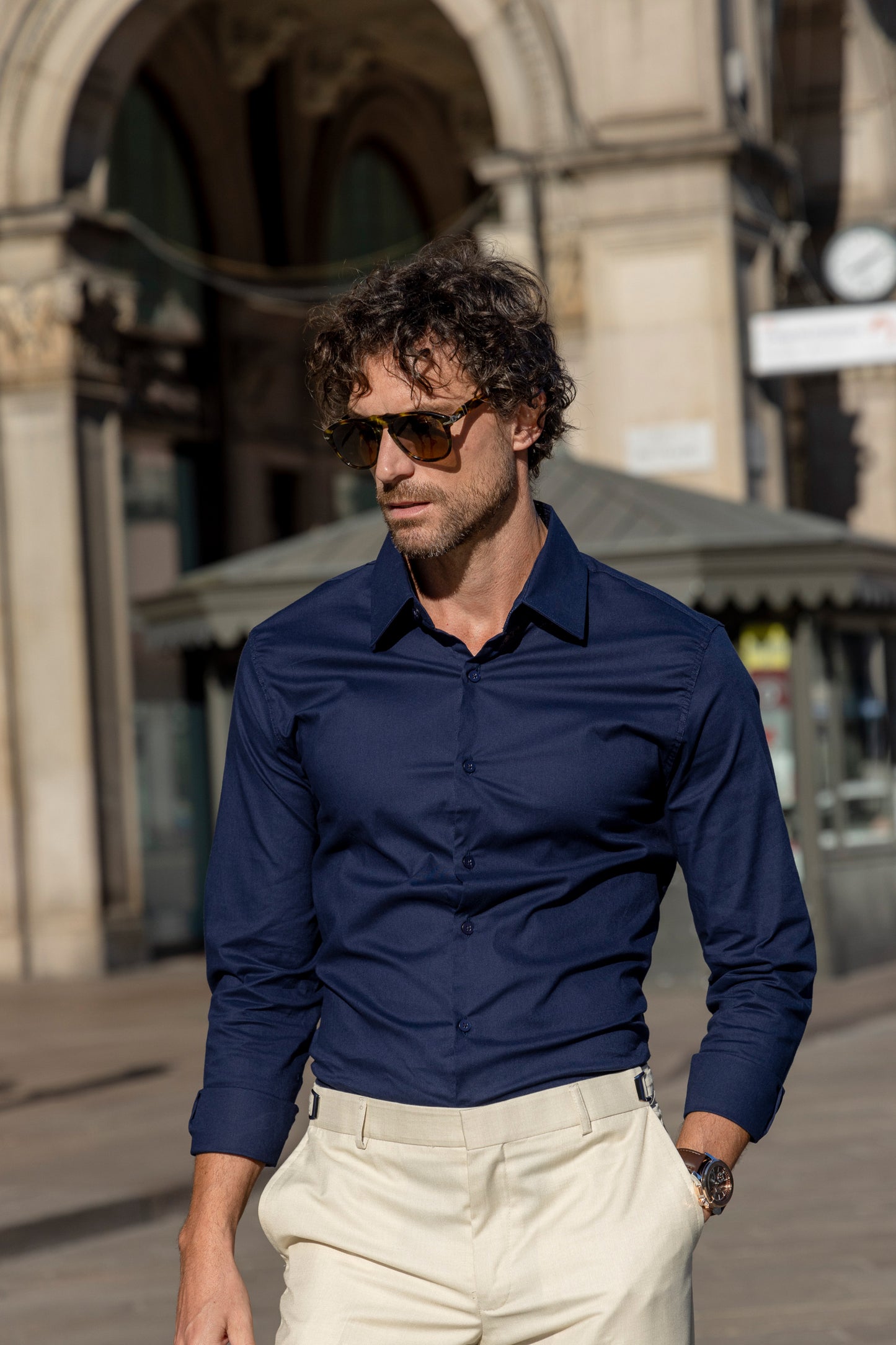 Camisa Passa Fácil Manga Longa - Marinho
