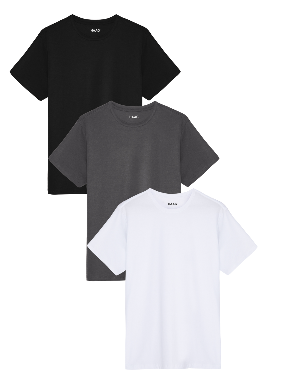 Kit 3 - Camiseta Algodão Egípcio - Branca/Preta/Cinza