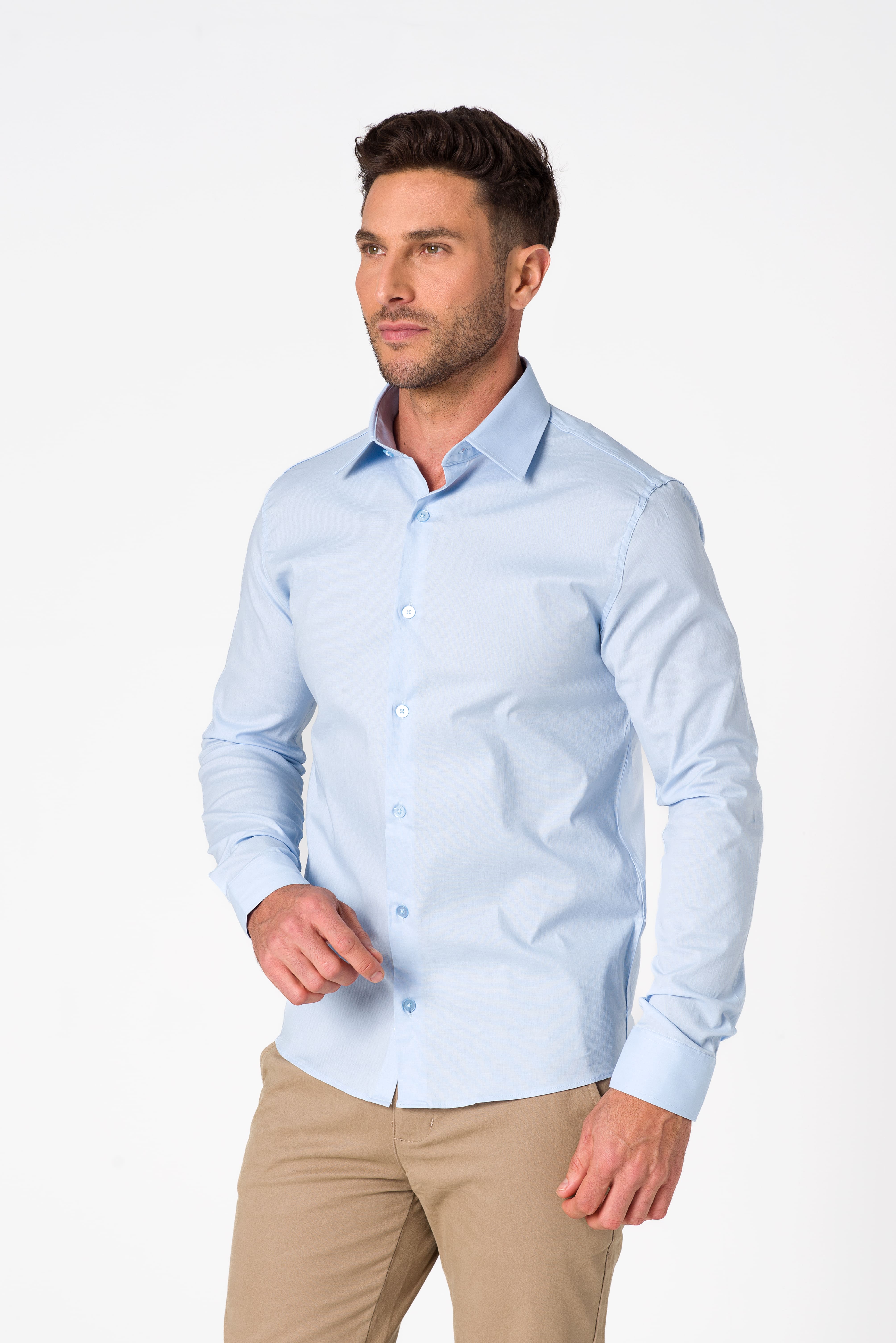 Kit 3 - Camisa Passa Fácil Manga Longa - Azul Claro