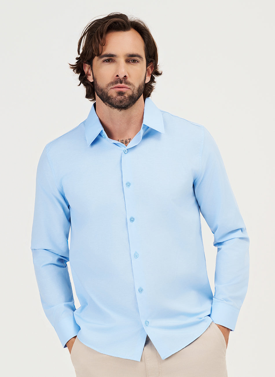 Camisa Passa Fácil Manga Longa  - Azul Claro