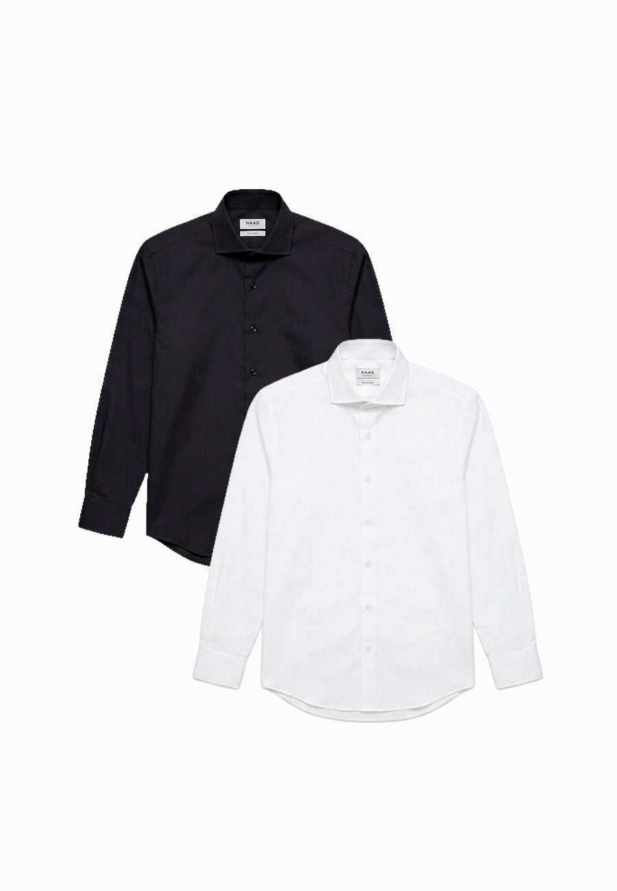 Kit 2 - Camisa Passa Fácil Manga Longa - Branca/Preta