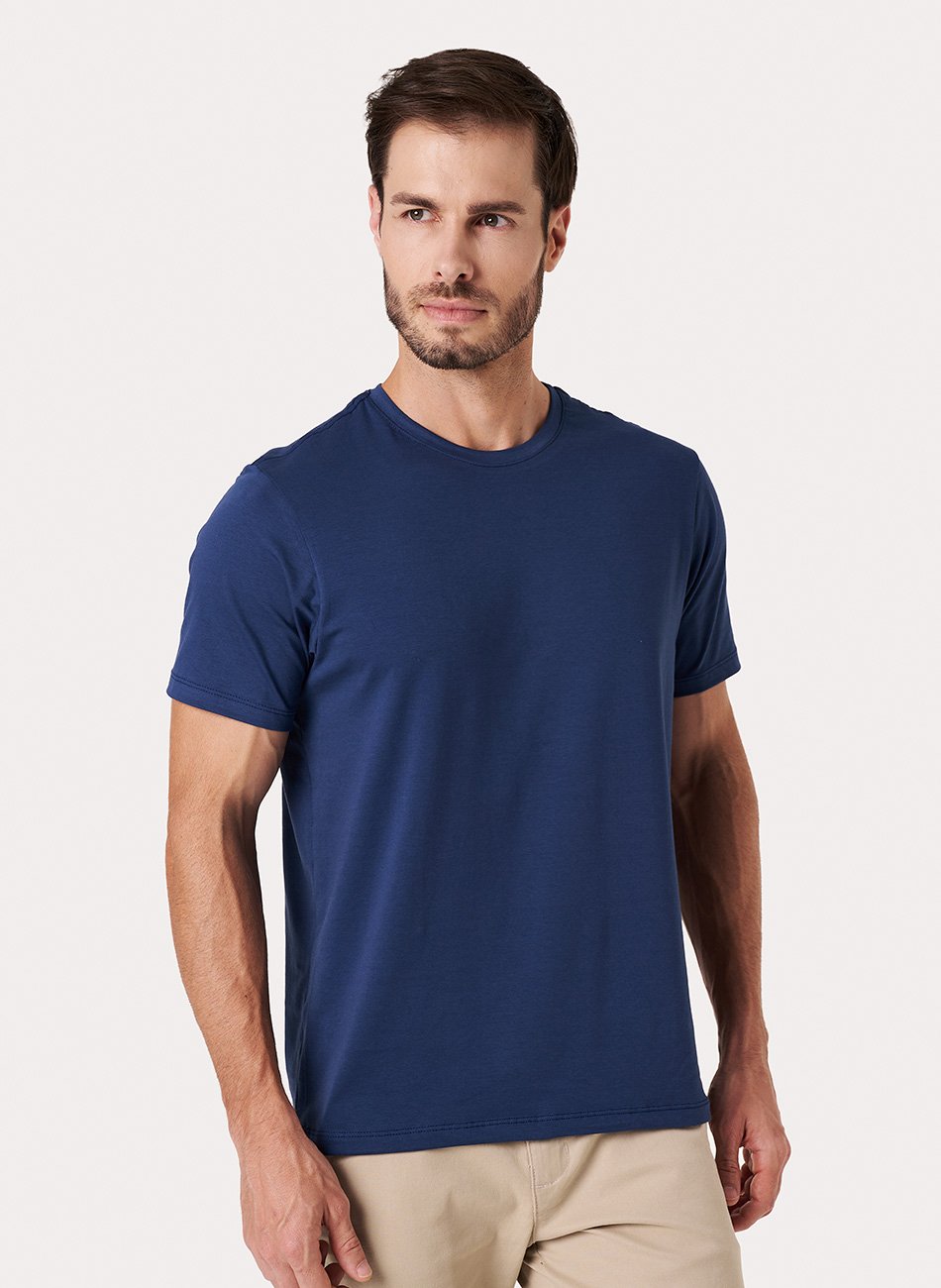 Kit 3 - Camiseta Algodão Egípcio - Branca/Preta/Azul Marinho
