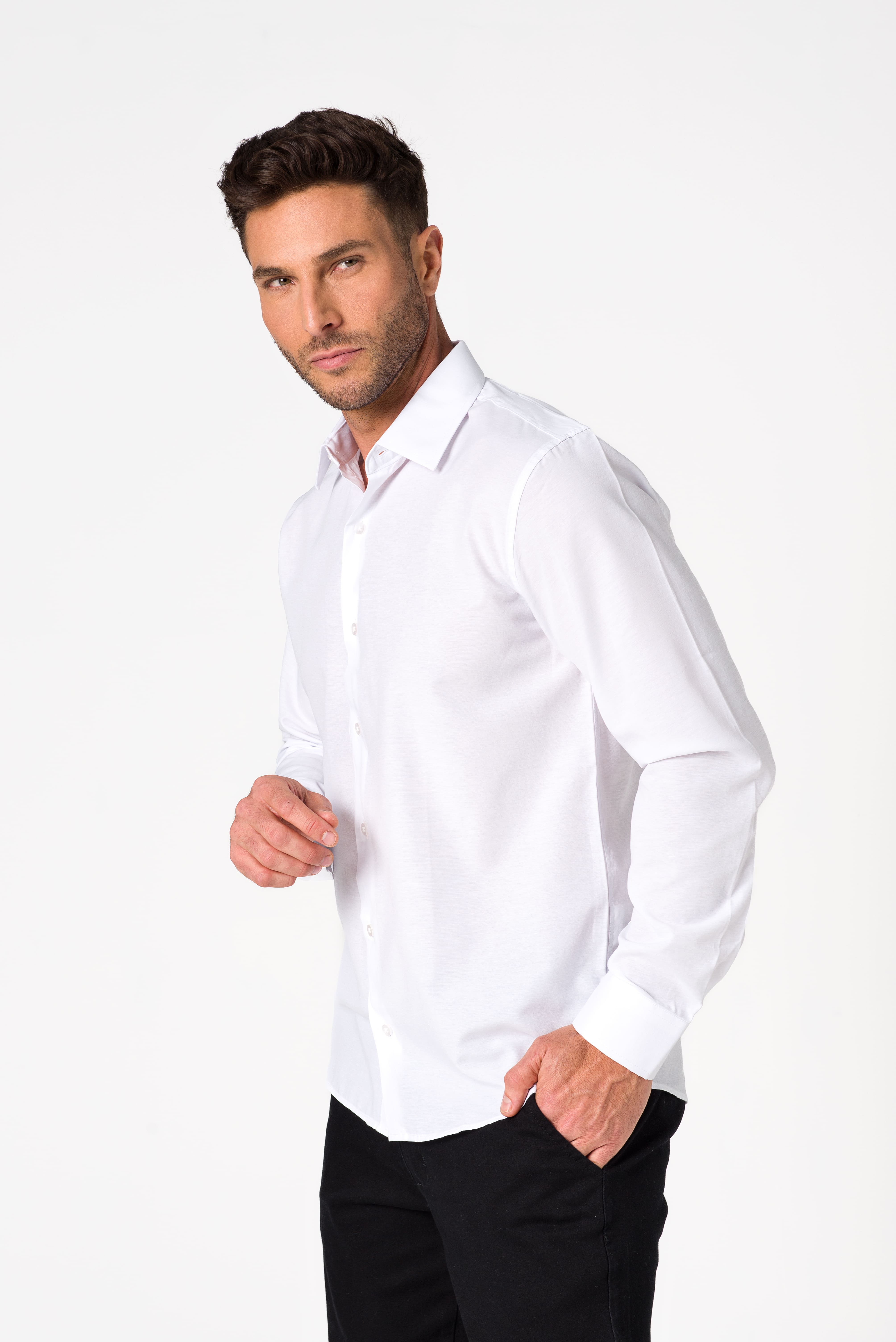 Kit 3 - Camisa Passa Fácil Manga Longa - Branca/Marinho/AzulClaro