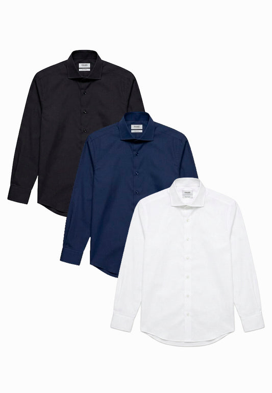 Kit 3 - Camisa Passa Fácil Manga Longa - Branca/Preta/Marinho | Haag