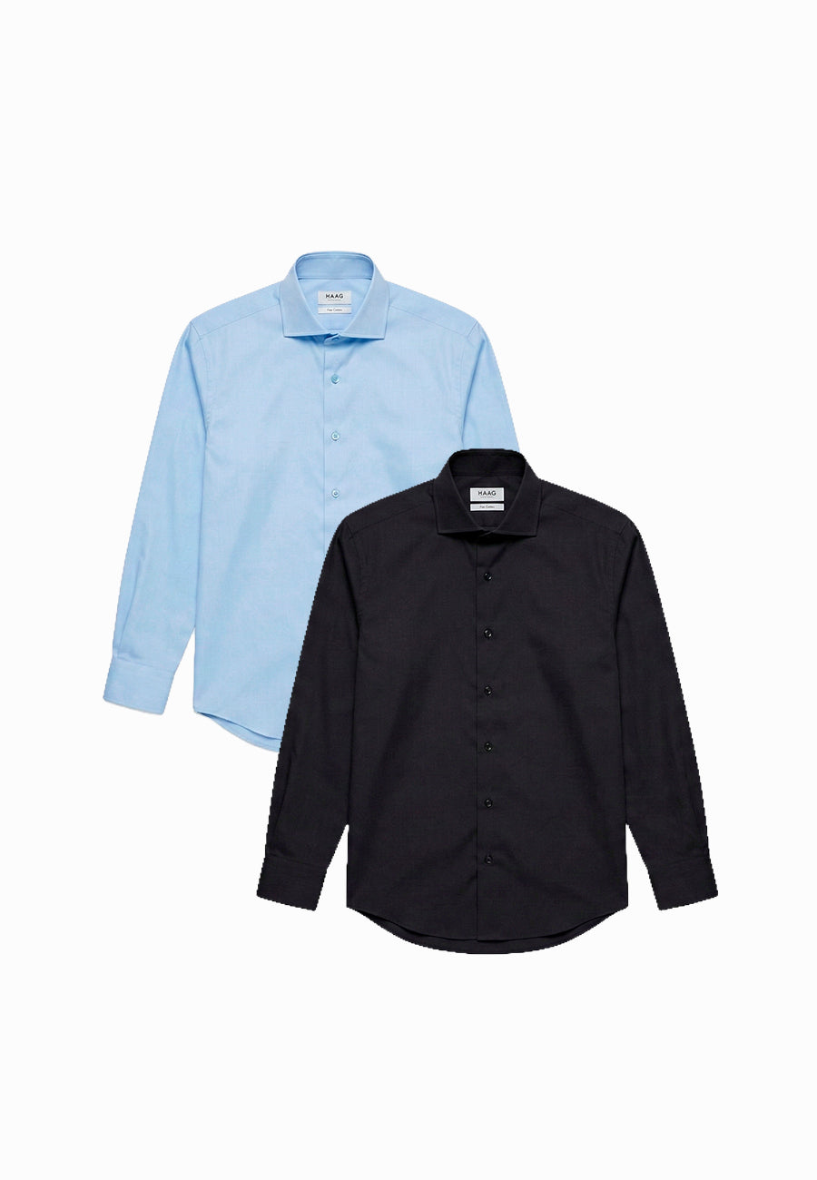 Kit 2 - Camisa Passa Fácil Manga Longa - Preta/Azul Claro