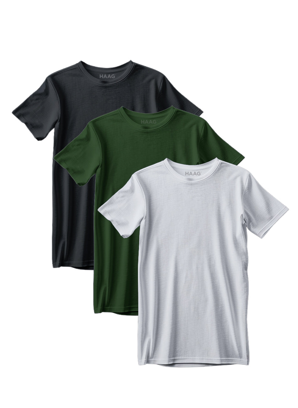 Kit 3 - Camiseta Algodão Egípcio - Branca/Preta/Verde