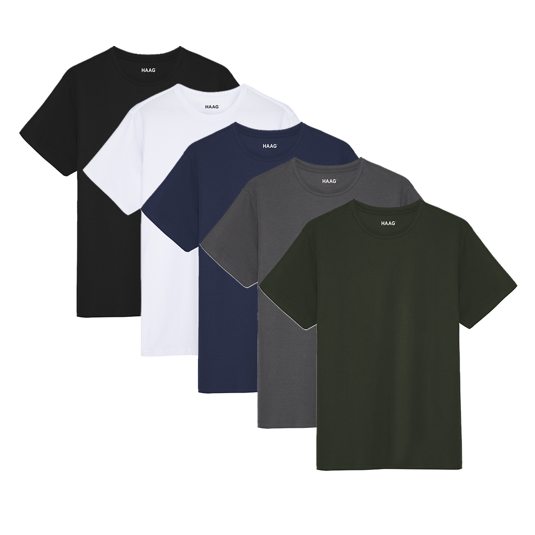 Kit 5 - Camiseta Algodão Egípcio - Preta/Branca/Azul Marinho/Cinza/Verde Militar