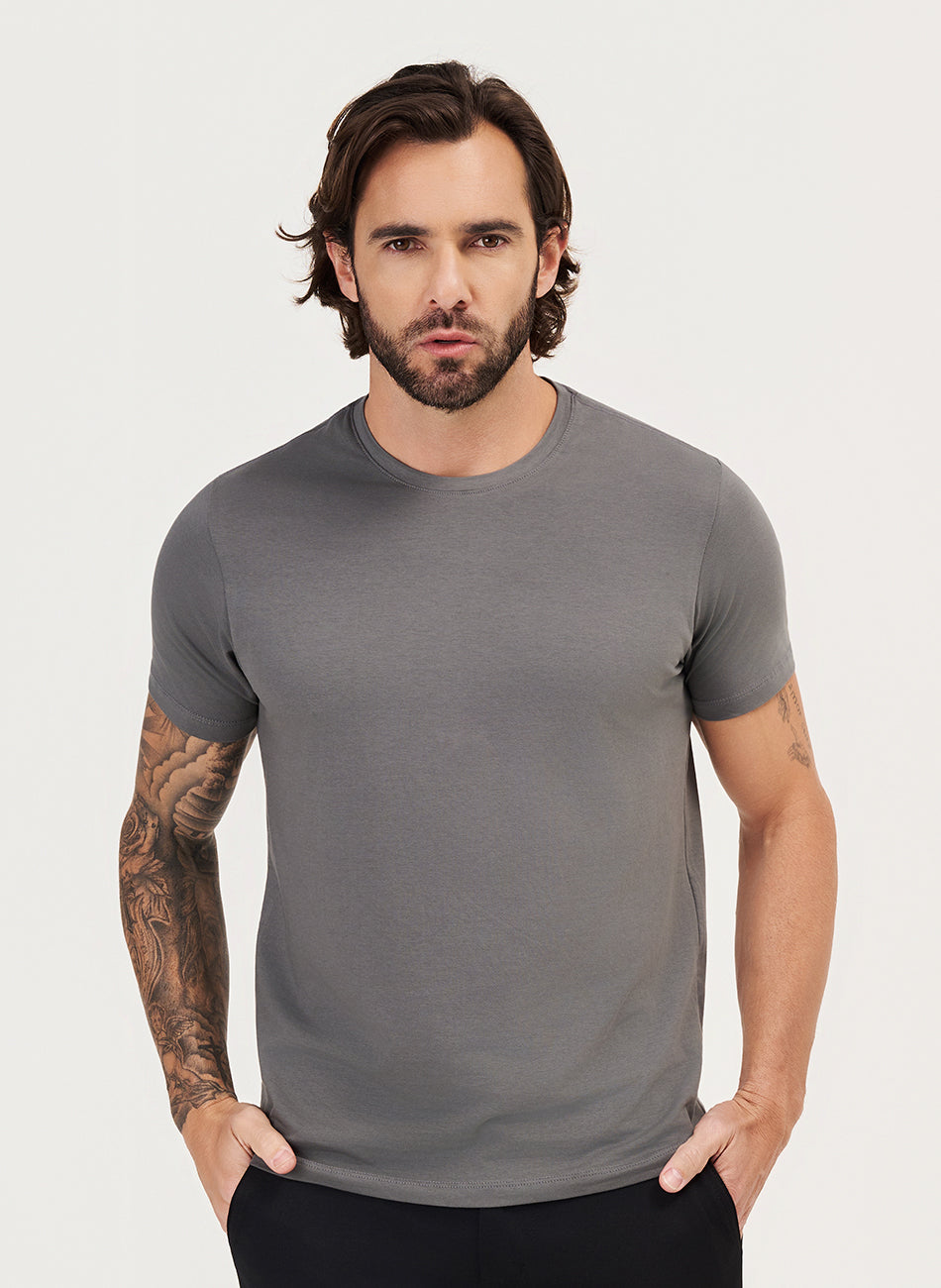 Kit 3 - Camiseta Algodão Egípcio - Branca/Preta/Cinza