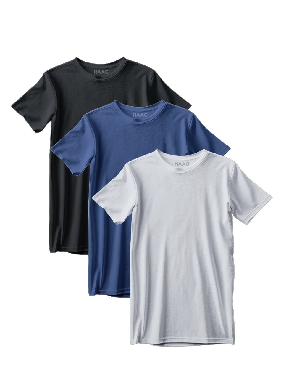 Kit 3 - Camiseta Algodão Egípcio - Branca/Preta/Azul Marinho