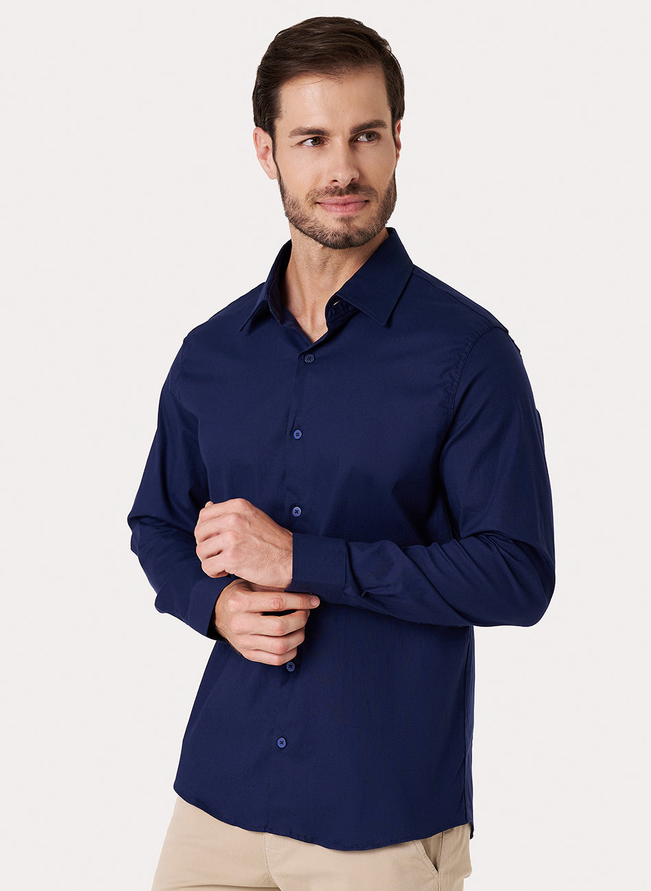 Camisa Passa Fácil Manga Longa - Marinho